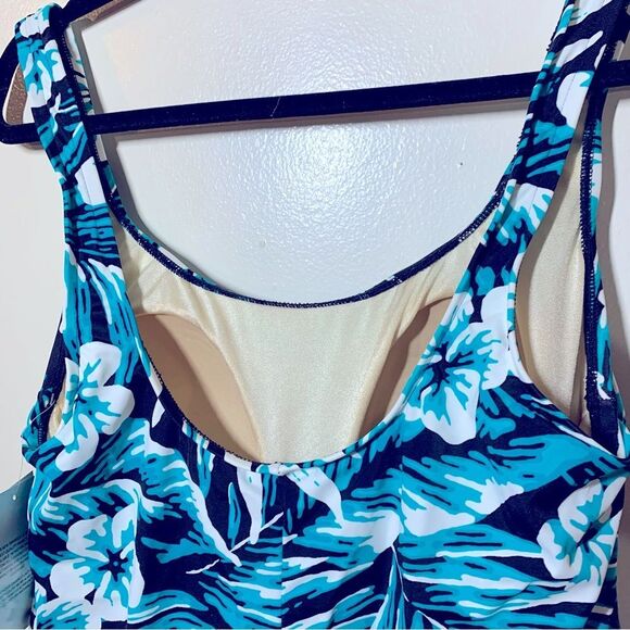 NWT Azul Swim Dress Swimsuit Padded Side Tie Tropical Print Sz 16 Gorgeous - Picture 6 of 7